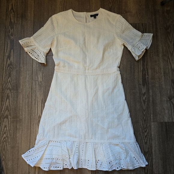 BANANA REPUBLIC Dress 8 Eyelet Ivory Cream Cottagecore Romantic Bridal LWD Boho - Picture 2 of 8